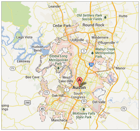 Map of Austin and surrounding areas